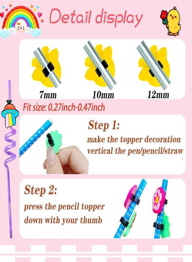 Blvochnnt 100 PCS Cute Pencil Topper Decoration,Kawaii Pen Straw Clips Decor Accessories,Pencil-Top Charms for Pupil,Junior,Kids,School Supplies,Classroom Reward,Prizes,Gifts,Bulk Random Different Cartoon - Image 3