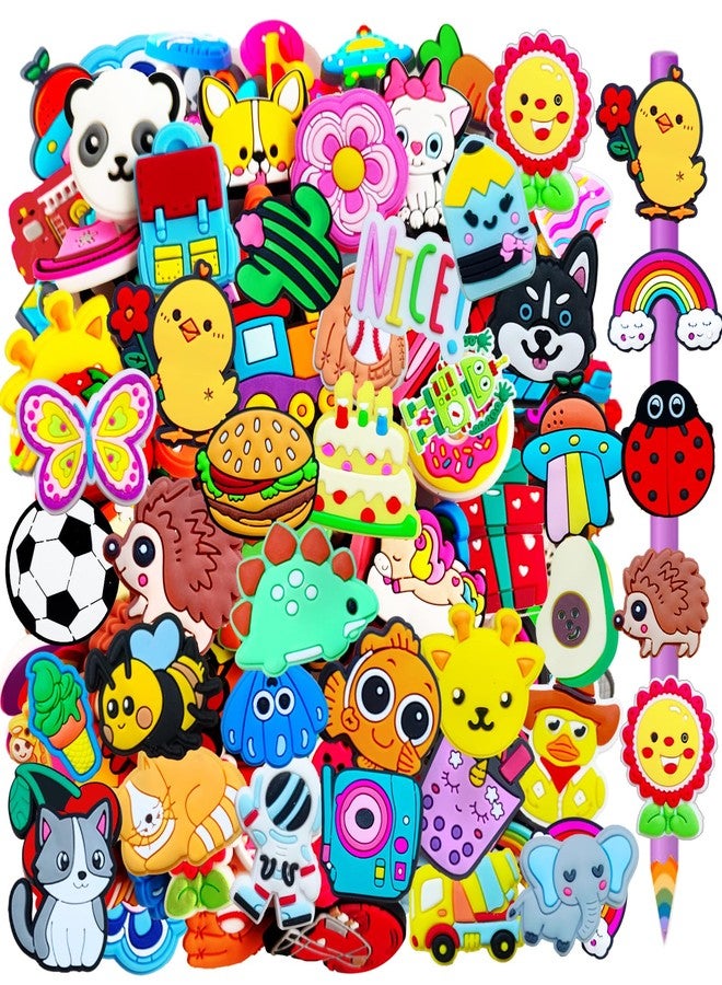 Blvochnnt 100 PCS Cute Pencil Topper Decoration,Kawaii Pen Straw Clips Decor Accessories,Pencil-Top Charms for Pupil,Junior,Kids,School Supplies,Classroom Reward,Prizes,Gifts,Bulk Random Different Cartoon - Image 1