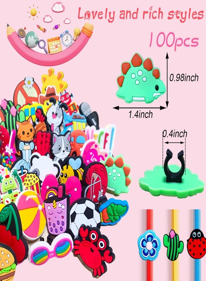 Blvochnnt 100 PCS Cute Pencil Topper Decoration,Kawaii Pen Straw Clips Decor Accessories,Pencil-Top Charms for Pupil,Junior,Kids,School Supplies,Classroom Reward,Prizes,Gifts,Bulk Random Different Cartoon - Image 2