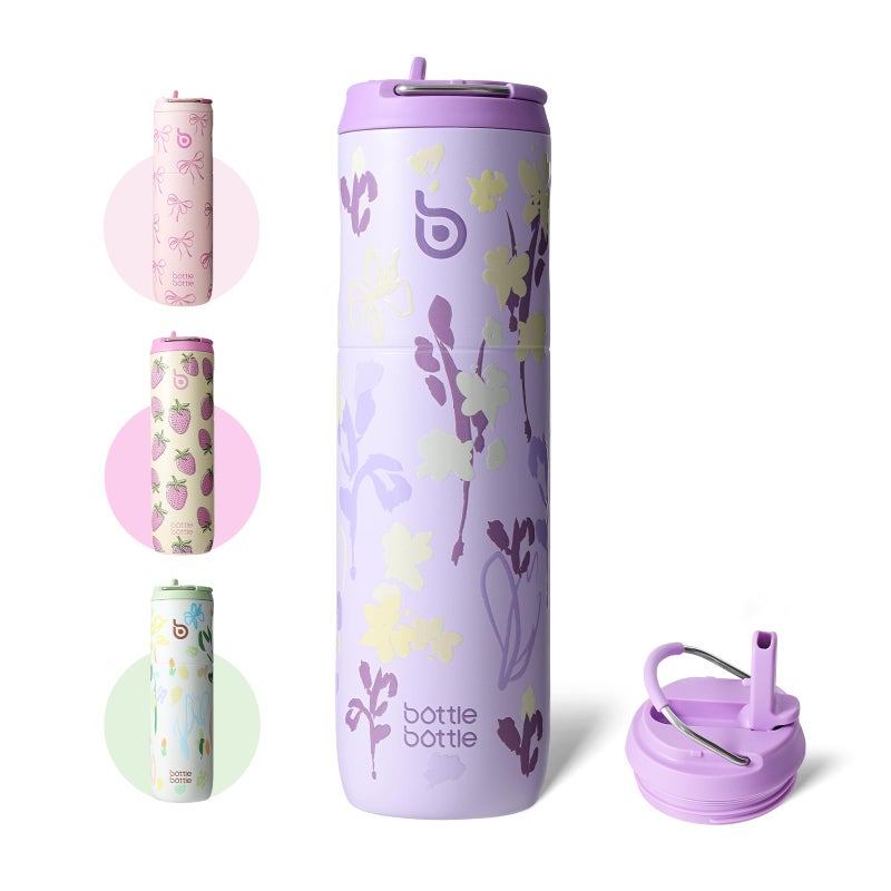 BOTTLE BOTTLE Insulated Water Bottle 24oz with Straw Lid and Handle for Sports Travel Gym Stainless Steel Water Bottles Double-Wall Vacuum Metal Leak Proof BPA-Free (Purple Grown) - Image 1
