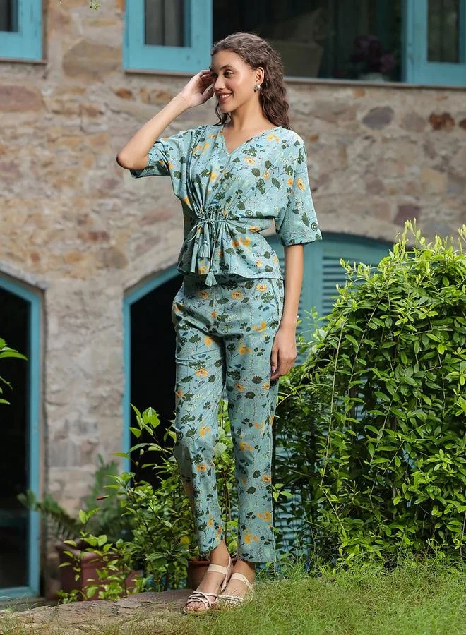 sanskrutihomes sanskrutihomes Floral Printed Cotton Top and Pyjama Set