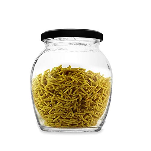 CROCO JAR Matka Glass Jar, Kitchen Container Storage Jar For Dry Fruit, Spices, Pickle With Airtight Black Lid (500 Ml, Pack Of 6) - Image 4