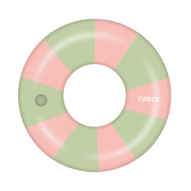 FUNBOY Giant Pink & Green Stripe Inflatable Pool Float with Cup Holder, 48" Adult Inner Tube Swim Ring Pool Lounger