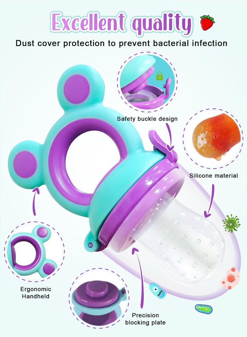 URbazaar 3 Pack Baby Fruit & Food Feeder Pacifier, Silicone Feeder Pacifier with 3 Sizes Pouches for Babies Toddlers Infants Kids, BPA-Free Food Grade Soft Safe  - Image 2