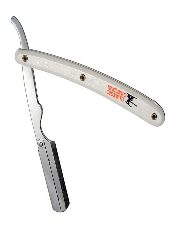 Classic Samurai Stainless Steel Professional Barber Straight Edge Razor with 100 Lord Single Edge Razor Blades (White) - Image 3