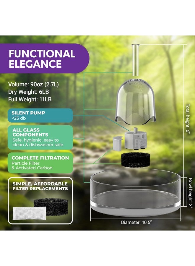 Brook Glass Pet Fountain (90oz/2.7L) - Cat Water Fountain & Small Dog Drinking Fountain - Automatic Water Dispenser Cat Fountain - Image 4