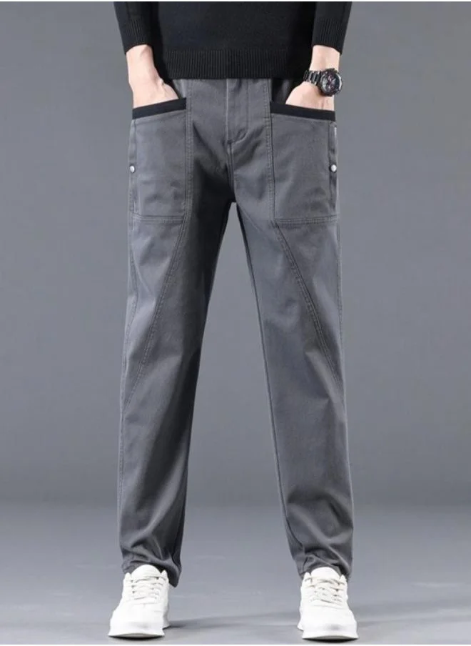 YUNIQEE Grey Slim Fit Mid-Rise Trousers