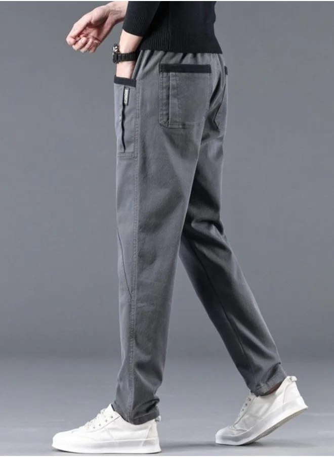 YUNIQEE Grey Slim Fit Mid-Rise Trousers