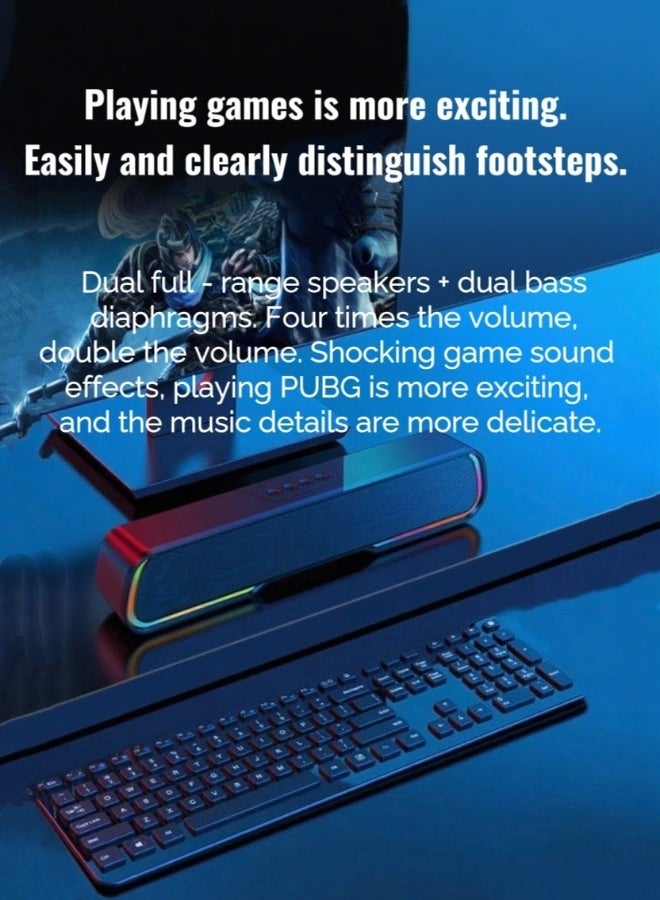 دراكلاو مكبرات صوت كمبيوتر، مكبرات صوت بلوتوث، تعمل بالطاقة عبر منفذ USB، إضاءة RGB، بلوتوث 5.0 ومنفذ 3.5 مم مخصص، لمكبرات صوت ألعاب الكمبيوتر للسطح أو اللاب توب أو الكمبيوتر الشخصي أو الهاتف المحمول - Image 4