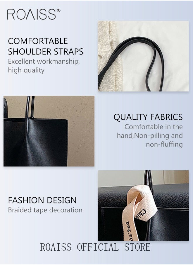 roaiss - Women's Large-Capacity Bag All-Match Commuter Shoulder Bag Student Tote Bag Retro Texture with Fashion Ribbon - Image 1