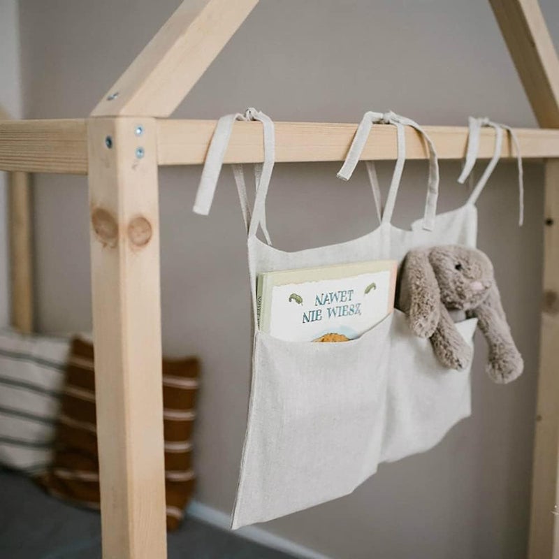 YeeMan Linen Baby Bedside Hanging Storage Bag,2 Pockets Organizer for Baby Cribs and Toys (Burlywood) - Image 3