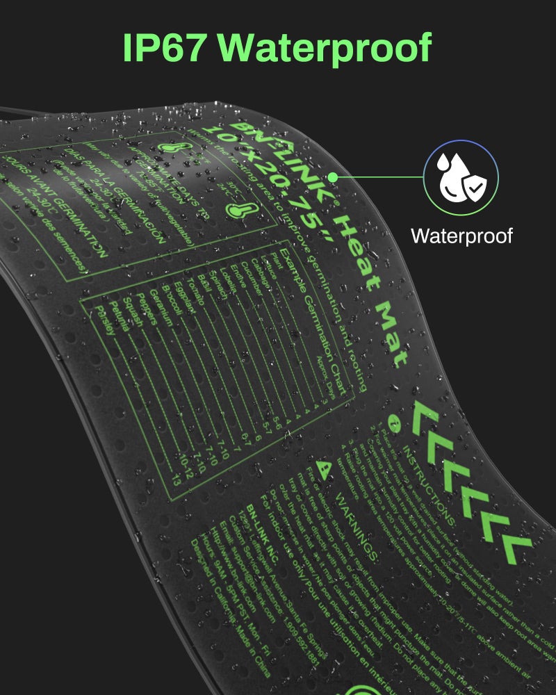 BN-LINK Durable Seedling Heat Mat for Seed Starting 10" x 20.75", Waterproof Warming Mat Plant Heating Pad for Seed Germination, Indoor Growing, Hydroponic, Greenhouse, ETL Listed - Image 4