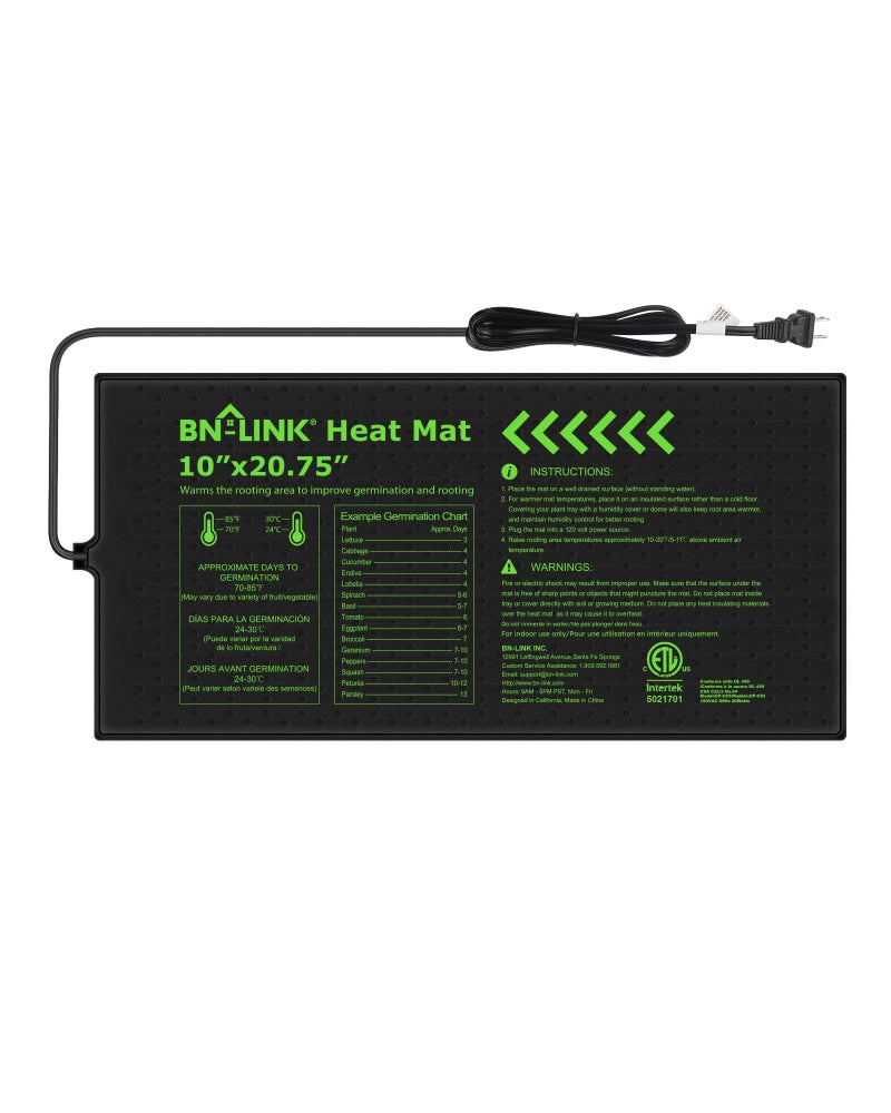 BN-LINK Durable Seedling Heat Mat for Seed Starting 10" x 20.75", Waterproof Warming Mat Plant Heating Pad for Seed Germination, Indoor Growing, Hydroponic, Greenhouse, ETL Listed - Image 1