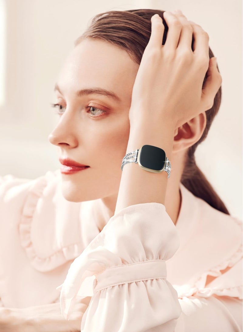Excefore for Fitbit Versa Bands, Compatible with Fitbit Versa 3/Versa 4/Sense and Sense 2 Smart Watch, Bling Diamond Stainless Links Bracelet for Women Girl  - Image 2