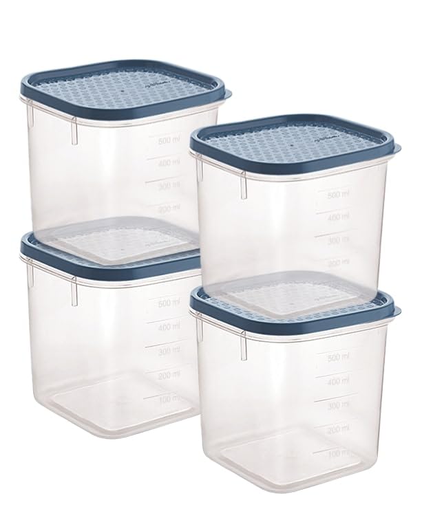 All Time Polka Plastic Storage Container Set of 4 (600ml Each) | BPA-Free, Airtight Kitchen Containers – Stackable, Food Grade - Image 1