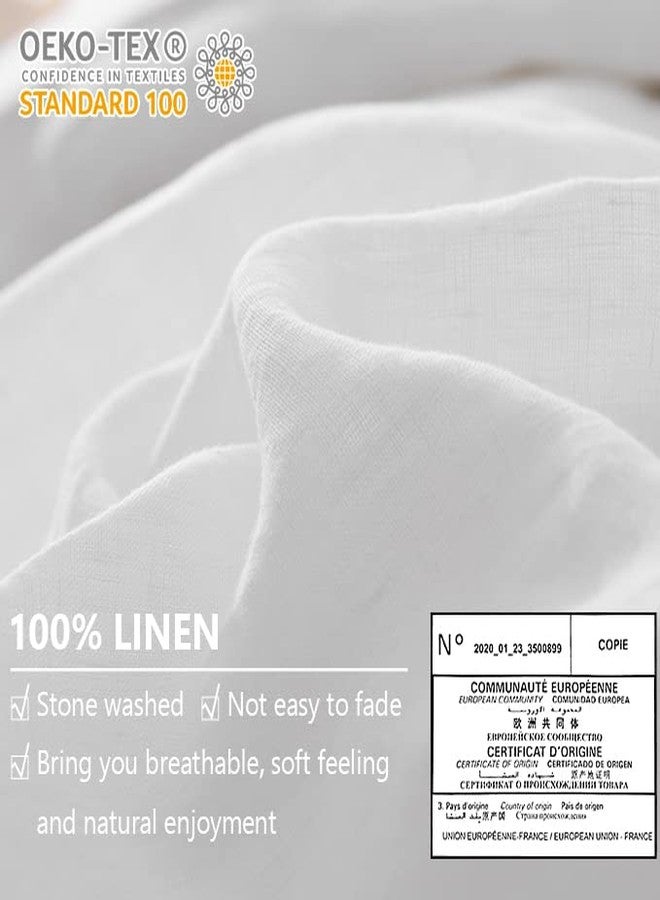 Simple&Opulence 100% Linen Euro Shams with Coconut Button (26'' x 26'') - Pack of 2 - Washed Solid Color Natural Flax Soft Breathable - White - Image 2