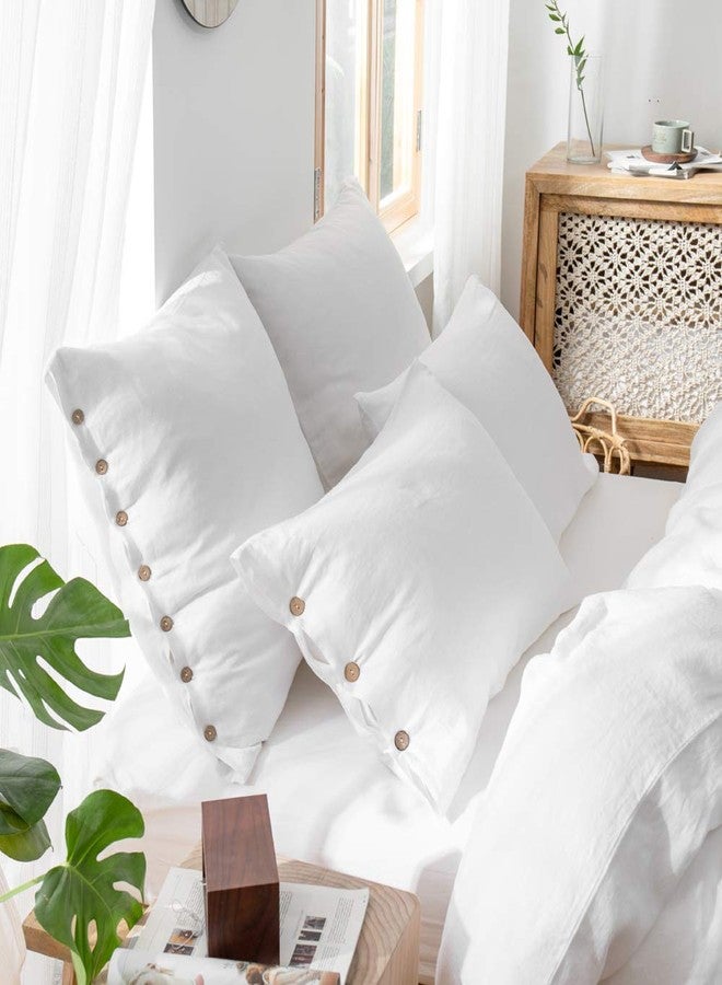 Simple&Opulence 100% Linen Euro Shams with Coconut Button (26'' x 26'') - Pack of 2 - Washed Solid Color Natural Flax Soft Breathable - White - Image 5