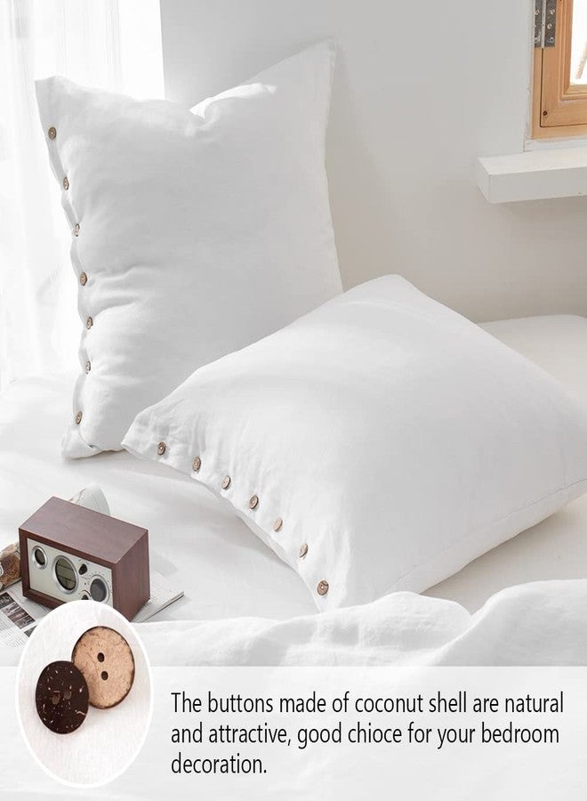 Simple&Opulence 100% Linen Euro Shams with Coconut Button (26'' x 26'') - Pack of 2 - Washed Solid Color Natural Flax Soft Breathable - White - Image 3