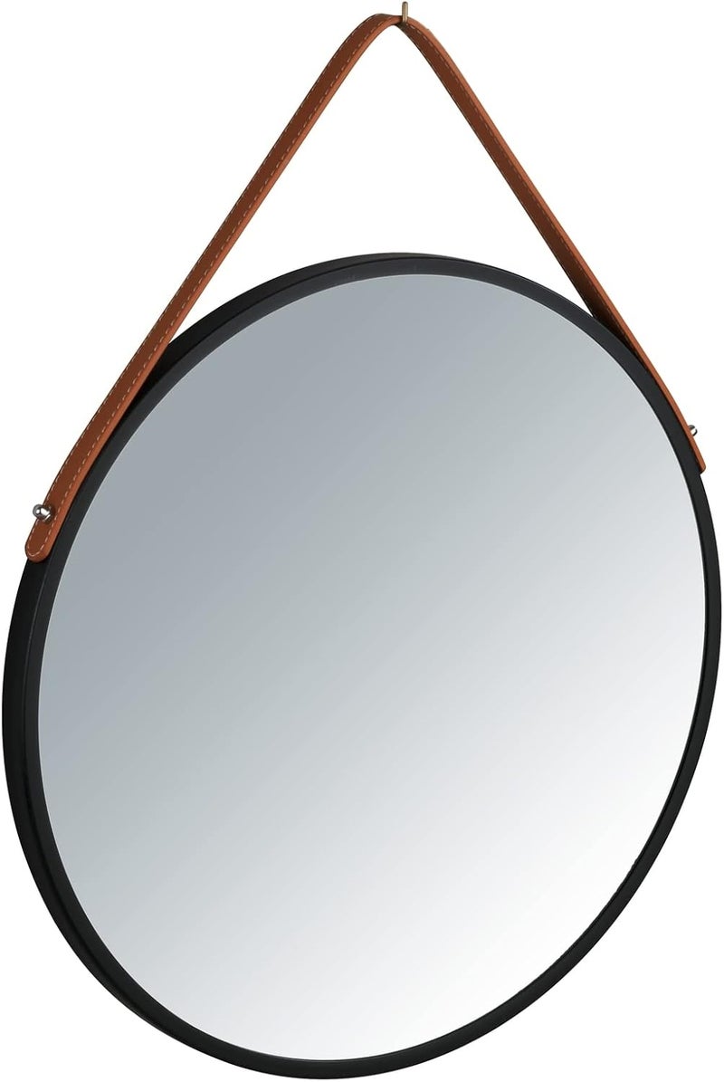 Wenko Borrone Round Wall Mirror with Black Metal Frame and Hanging Strap Decorative Mirror in Vintage Design Glass/Metal Diameter 40 cm Black - Image 2