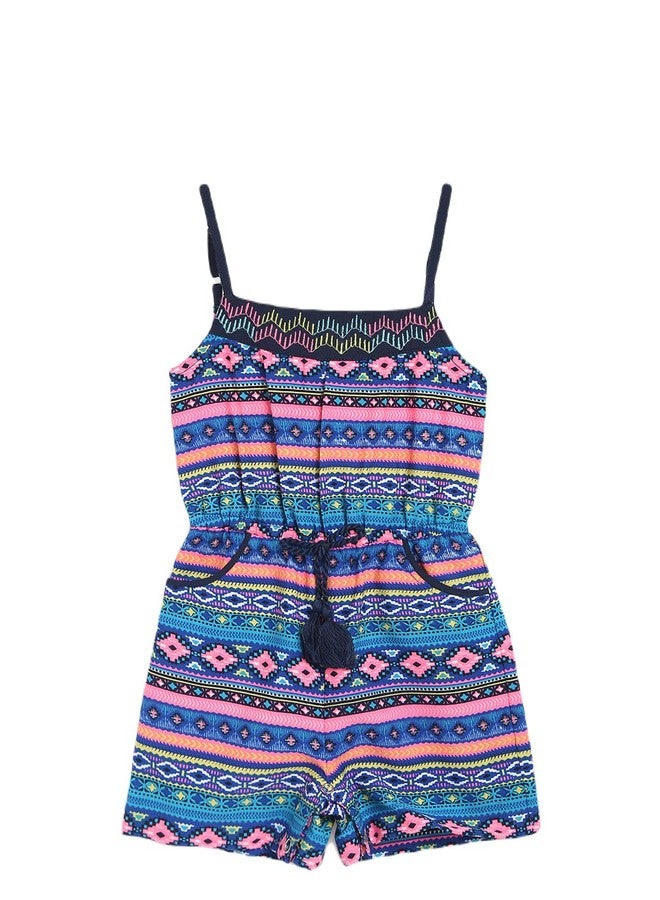 Nautinati Girls Printed Strap Sleeve Jumpsuit with Waist Tie Up | Rayon | Age 0-3 Years