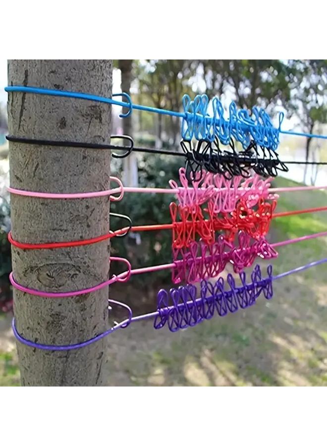 Black Portable Travel Clothesline with Elastic Windproof Hangers Foldable Drying Rack - Image 2