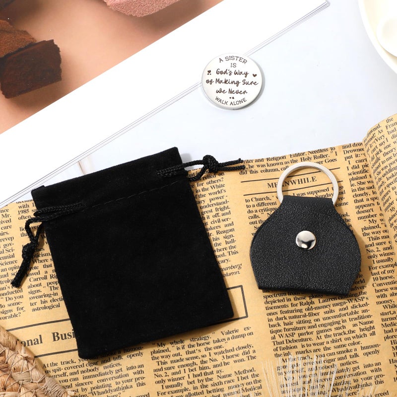 Sureio Pocket Hug Token Long Distance Relationship Keepsake Stainless Steel Double Sided Inspirational Gift with Keychain (A Sister Is God's Way) - Image 5