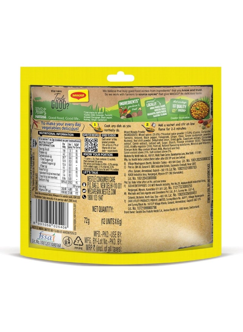 Maggie MAGGI Masala-ae-Magic Vegetable Masala, 72g Pouch (6g x 12 Sachets) | All in One Masala for Dry Vegetables, Paneer, Dal & More - Image 2