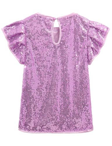 Noomelfish Girls Short Sleeve Sequin Shirts Party Glitter Sparkly Tops Blouse, Light Purple, Size 7-8 Years - Image 2