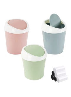 SITAKE SITAKE Mini Swing Lid Desktop Trash Can, Blue + Green + Pink, Plastic, 3 Colors, 180 Count  - Image 1