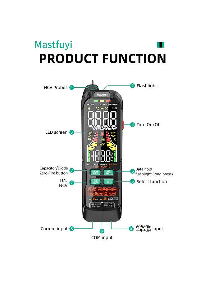 Generic FY159B Digital Intelligent Multimeter, Fully Automatic Portable Multimeter, Digital Display Multimeter  - Image 5