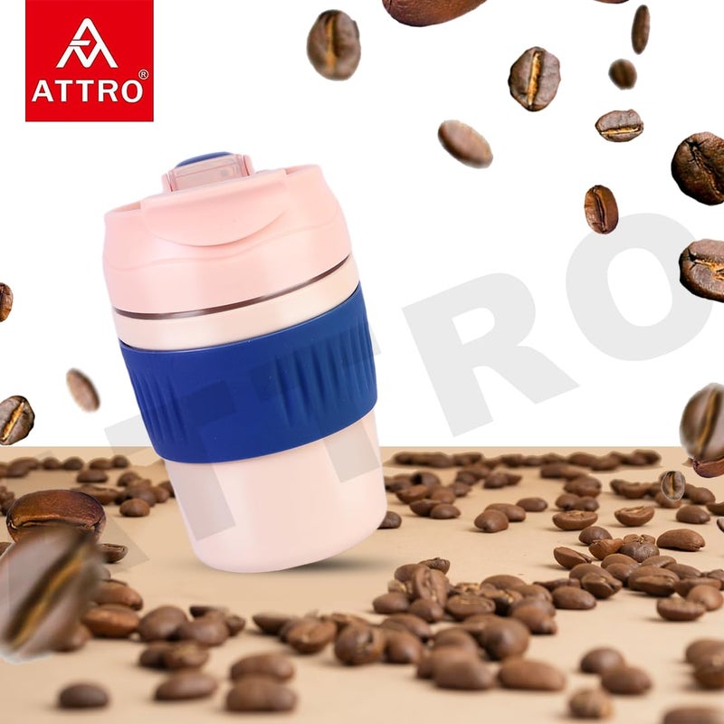 Attro Punch Coffee Travel Cup Insulated Vacuum Cup Comes with Two Convenient Drinking Options AntiSkid Bottom Stylish Functional Travel Friendly Ideal for Office Outdoor350ml Peaches Pink - Image 5