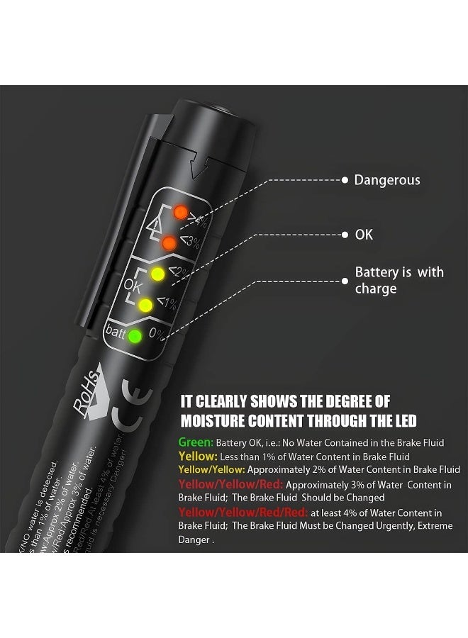 SUNSAR Brake Fluid Liquid Tester Pen, DOT 3 DOT 4 DOT 5.1 Brake Fluid Liquid Tester Pen, Car Diagnostic Testing Tool with 5 LED Indicators, Hydraulic Fluid Liquid Oil Moisture Analyzer - Image 2