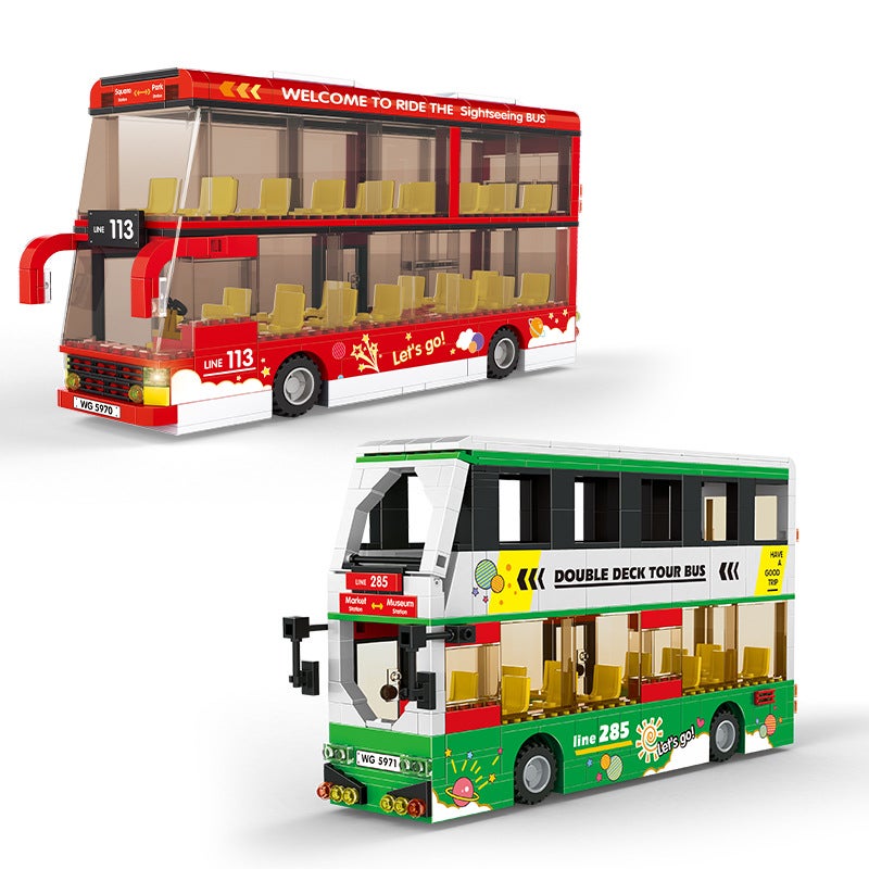Wanger 3970-5971 Transportation Small Particle Car Building Blocks Diy Toys Border Building Blocks Toy Bus - Image 5