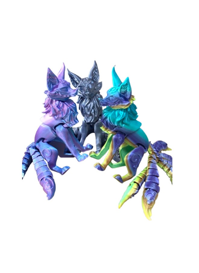 Generic - 3d Printing Nine-tailed Fox Model Toy Multi-joint Movable Da Ji White Fox Wagging Tail Landscaping Ornaments Educational Gifts-Color:Candy Color (random) - Image 1