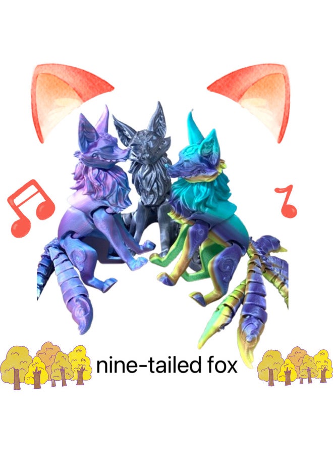 Generic - 3d Printing Nine-tailed Fox Model Toy Multi-joint Movable Da Ji White Fox Wagging Tail Landscaping Ornaments Educational Gifts-Color:Candy Color (random) - Image 1