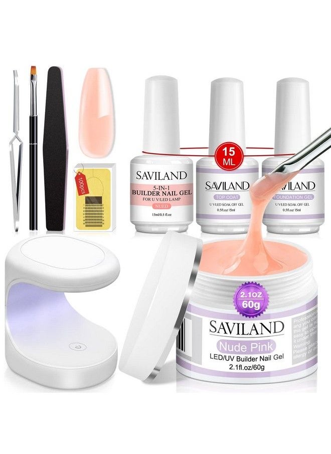 Saviland - Builder Nail Gel Kit  Nudes 5In1 Builder Base Gel & Nudes Hard Gel For Nail Strengthen And Nail Repair Nail Extension Gel Kit For Home Diy - Image 1