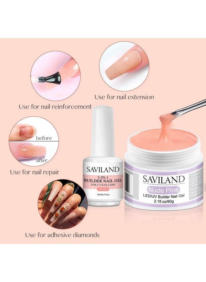 Saviland - Builder Nail Gel Kit  Nudes 5In1 Builder Base Gel & Nudes Hard Gel For Nail Strengthen And Nail Repair Nail Extension Gel Kit For Home Diy - Image 1