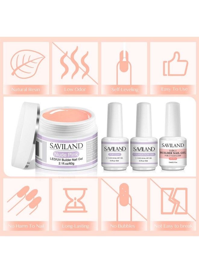 Saviland - Builder Nail Gel Kit  Nudes 5In1 Builder Base Gel & Nudes Hard Gel For Nail Strengthen And Nail Repair Nail Extension Gel Kit For Home Diy - Image 1