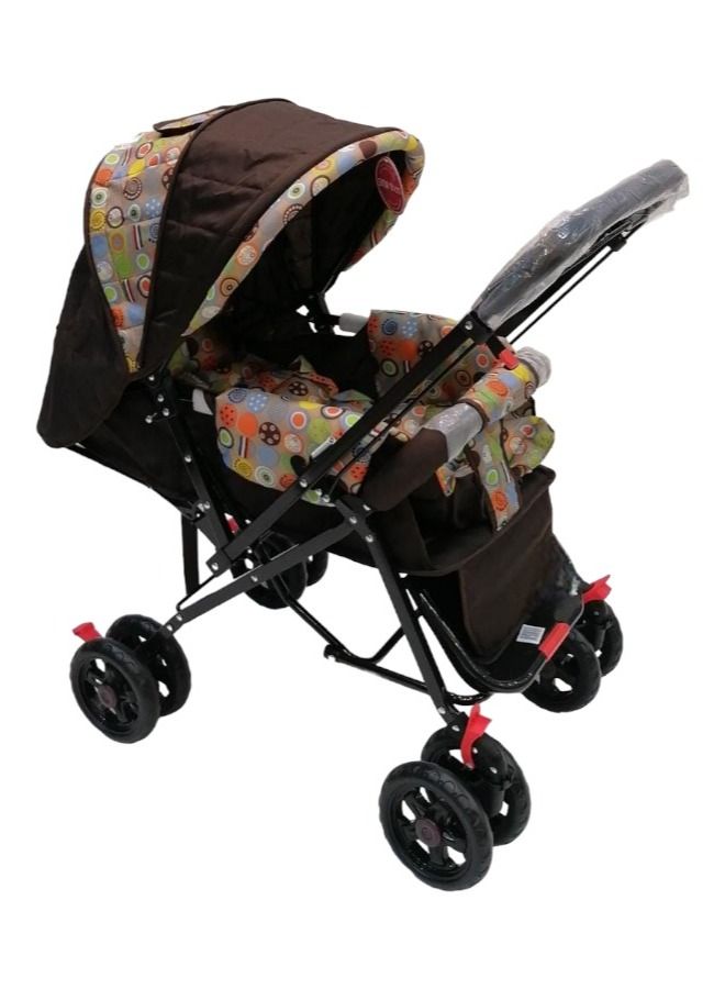 صندوق العاب عربة أطفال بمقعد أنيق وقابل للطي وقابل للاستلقاء ، بني