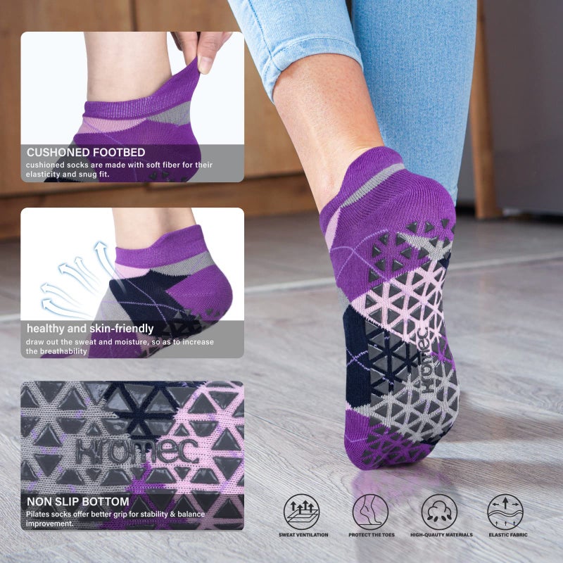 Hromec Non Slip Yoga Socks with Grips for Pilates, Ballet, Barre, Barefoot,Bikram,Hospital Anti Skid Socks for Women and Men - Image 5