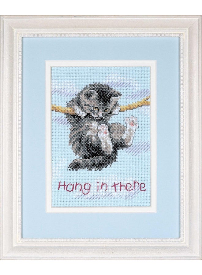 Dimensions Hang in There Cat Counted Cross Stitch Kit, 14 Count Light Blue Aida, 5'' x 7''