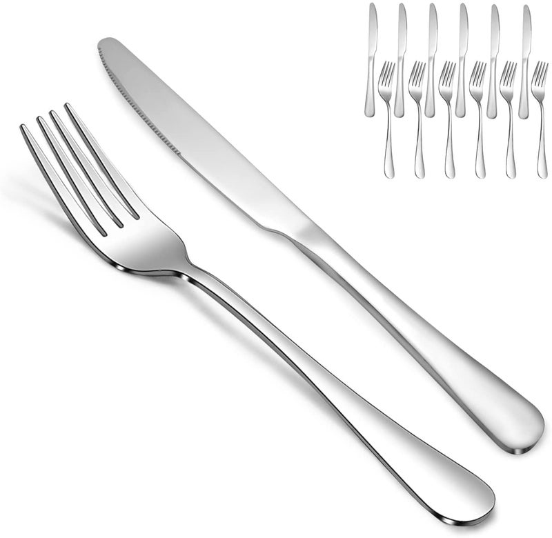 SANTUO 12 Piece Silverware Set with 6 Dinner Knives and 6 Dinner ForksFlatware Set with Top Food Grade Stainless SteelTableware Cutlery Set For Home Restaurant Hotel Mirror Finish Dishwasher Safe