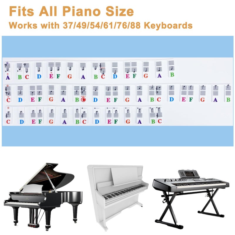 Azymi Piano Notes Guide for Beginners, Removable Keyboard Labels for 88/76/ 61/54/ 49/37 Keys Reusable Silicone Strips Black Larger Bold Letters for Kids - Image 4