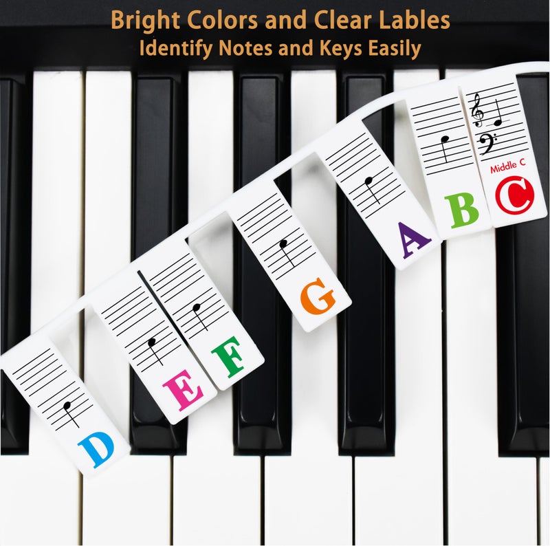 Azymi Piano Notes Guide for Beginners, Removable Keyboard Labels for 88/76/ 61/54/ 49/37 Keys Reusable Silicone Strips Black Larger Bold Letters for Kids - Image 2