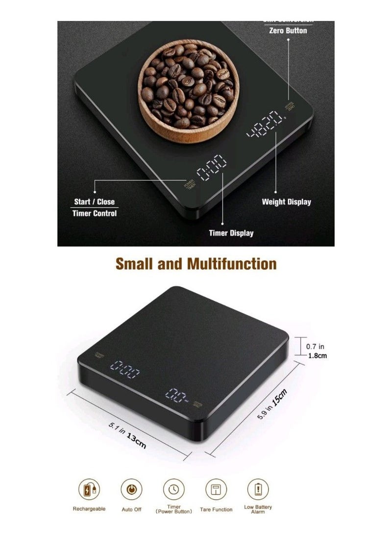 INVEIN Professional Digital Coffee Scale with Hidden LED Display and Timer - Electronic Coffee Scale with USB Type-C Charging - Espresso Scale with 0.1g / 3kg Measurement Range - Image 2
