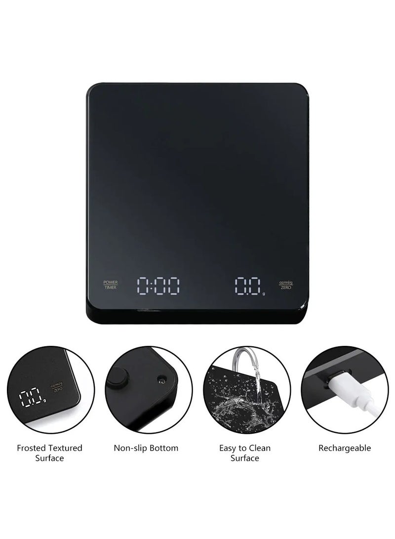 INVEIN Professional Digital Coffee Scale with Hidden LED Display and Timer - Electronic Coffee Scale with USB Type-C Charging - Espresso Scale with 0.1g / 3kg Measurement Range - Image 3