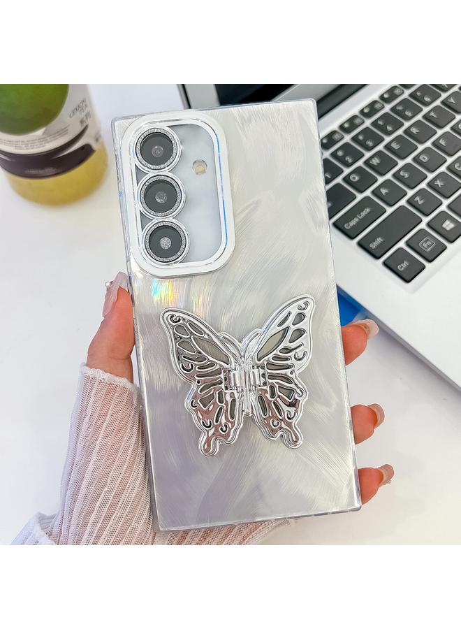 إيروريكس جراب لهاتف Samsung Galaxy S25+ 5G، جراب هاتف TPU بحامل على شكل فراشة وملمس لامع مع غشاء عدسة - Image 1