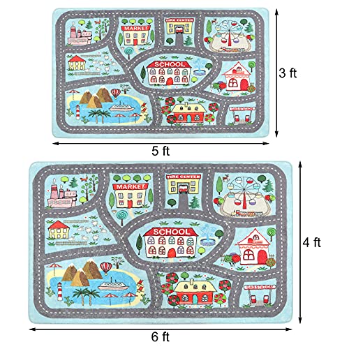 Uphome Extra Large Kids Playroom Rug Play Carpet 4’ x 6’, Blue Educational Children’s Play Mat, Learning & Have Fun Safely Non-Slip Washable Road Traffic Floor Area Carpet, Great for Kids Room Bedroom - Image 5