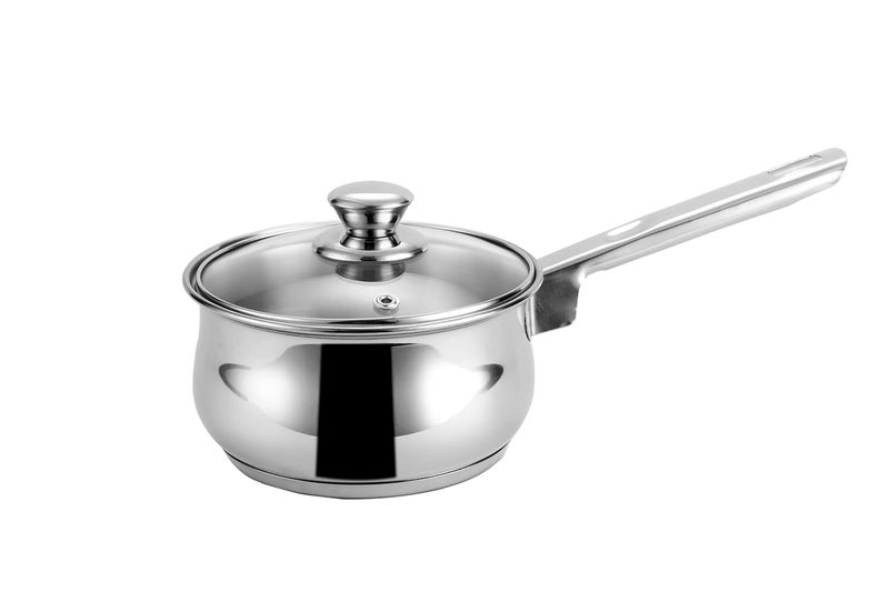 Steelcraft Steelcraft Premium Stainless Steel Esteem Saucepan with Glass lid 14 cm 790ml Induction Friendly Cook and Serve for Multipurpose Cooking Silver Set of 1 - Image 1