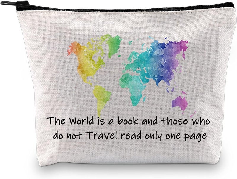MBMSO MBMSO Traveler Makeup Bag the World is a Book and those who do not Travel Read only One Page Travel Bag Travel Lover Gifts Wanderlust Gifts for Women (The World is a book bag) 